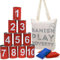 Big Game Hunters Tin Can Alley, 10 Metal Tins and 3 Bean Bags, Outdoor Throwing Toy, Children's Garden Game in Cotton Bag (Red)