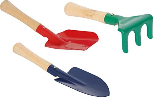 Small Foot Wooden and Metal Sand Box Set, Spade, Shovel and Rake Sand Toy for Children from 3 Years, 1114