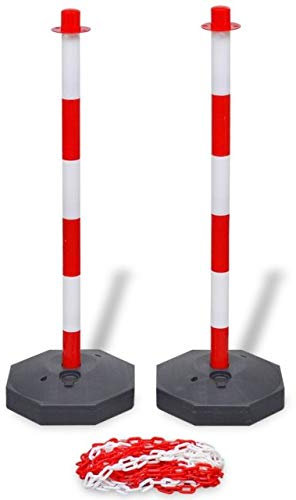 6 Parkplatz Absperrpfosten mit Kette - Absperrung befüllbar 90cm hoch - Schranke mit 10m Hängekette - Leitkegel Begrenzungspfosten aus Plastik