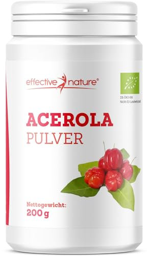 Bio Acerola Pulver - 200 g - Vitamin C aus der Acerolakirsche - Hochdosiert & ohne Zusätze - Natürliches Vitamin C Pulver Schonend getrocknet