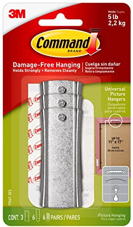 Command Large Universal Frame Hanger, 3-Hangers, 6-Strips, 6-Frame Stabilizer Strips, Decorate Damage