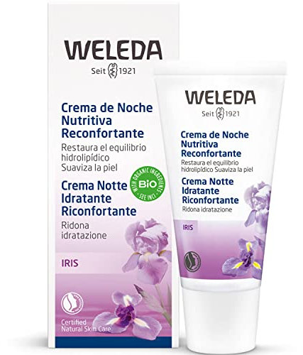 Weleda Crema Notte Idratante Iris, ricco trattamento viso per sostenere il naturale processo di rigenerazione cutaneo, per tutti i tipi di pelle (1x30 ml)