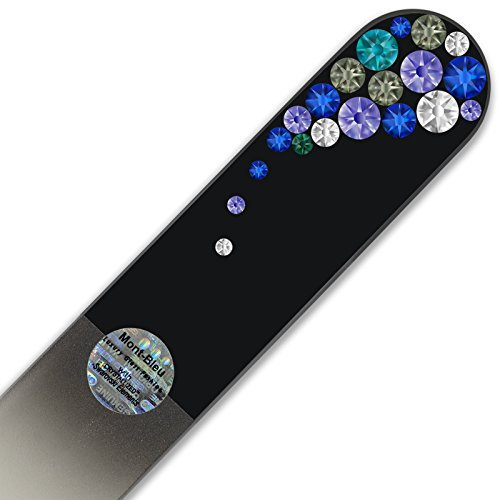 Large Crystal Nail File with Swarovski Elements, Hand Made, Czech Tempered Glass, Lifetime Guaranty, in Suede Sleeve (Blue)