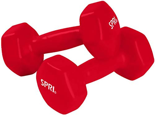 SPRI Deluxe Vinyl Coated Dumbbell Set (Red) - 6 lbs, Set of 2, Hand Weights for Muscle Toning, Step Aerobics, Strength Training, Professional-Grade Unisex Workout Equipment for Home & Gym