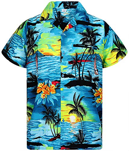 V.H.O. Funky Chemise-Hawaienne, Manche-Courte, Surf, Turquoise, XL