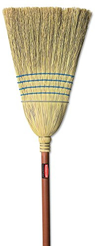 Rubbermaid Commercial Products Heavy-Duty Corn Broom, 1 1/8-Inch Wood Handle, Red, Indoor/Outdoor Broom for Courtyard/Garage/Lobby/Mall/Office