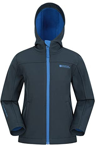 Mountain Warehouse Exodus Kids Softshell Jacket - Breathable Childrens Jacket, Showerproof Girls Coat, Fleece Lined Boys Hoodie, Wind Resistant - for Travelling, Navy, 9-10 Years