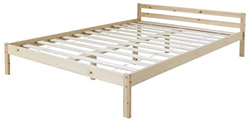 Homestyle4u 640, Holzbett140x200 mit Lattenrost Natur massiv Kiefer Doppelbett Bettgestell