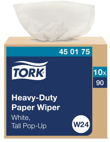 Tork 450175 Heavy-Duty Paper Wiper, Pop-Up Box, 1-Ply, 9.25 Width x 16.25 Length, White (Case of 10 Boxes, 90 per Box, 900 Towels)