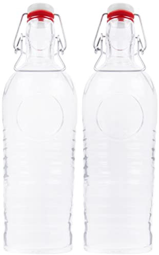Bormioli Lot de 2 bouteilles en verre Officina 1825-1,2 l - Avec bouchon mécanique et décoration en relief - 4250857232383