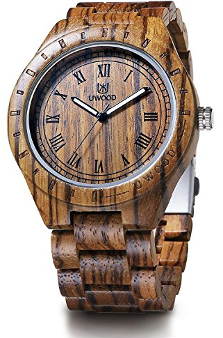 LeeEv Orologio da uomo leggero in legno unico, serie Uwood fatto a mano in legno di sandalo analogico al quarzo vintage con numero romano orologio da polso in legno naturale
