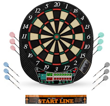 Ultrasport Dartscheibe Elektronisch Profi Set mit und ohne Türen I Elektronische Dartscheibe für 1-8 Spieler mit 15 Darts, 15 Pro Flights, 100 Pfeilspitzen, 3 Startlinien I Dartautomat