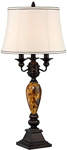 Kathy Ireland Mulholland Traditional Vintage Table Lamp 37 Tall Bronze Golden Marbleized White Bell Shade Decor for Living Room Bedroom House Bedside Nightstand Home Office Entryway Family