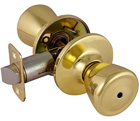 Design House 782748 Tulip 2-Way Latch Privacy Door Knob, Adjustable Backset, Polished Brass Finish