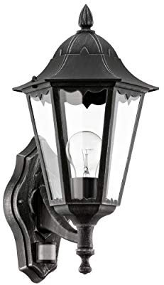 Eglo Lampe murale extérieure NAVEDO, luminaire extérieur avec détecteur de mouvement, applique murale à capteur en fonte d'aluminium noir et verre, argent patiné, douille : E27, IP44