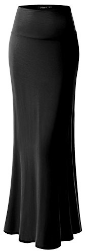 URBAN K Womens Basic Foldable High Waist Regular and Plus Size Maxi Skirts Black
