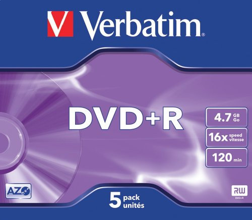 Verbatim DVD+R 16x Speed Scratch Resistant Surface Jewel Case 5er Pack