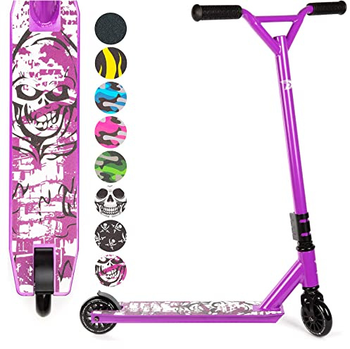 Monopattino Freestyle Con Micro Ruote 100mm Monopattino Professionale Rotazione 360 Gradi Monopattino 2 Ruote da Trick E Stunt Scooter Per Bambini da 8 anni di Land Surfer Verde Mimetico Viola Teschio