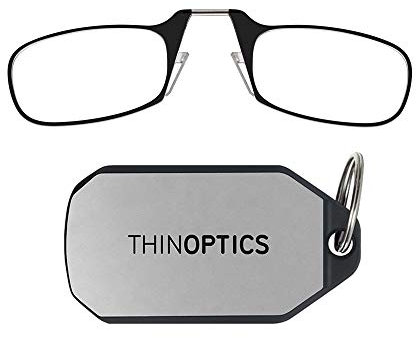 ThinOptics Reading Glasses 1.50 Black Frames With Keychain Case - Compact Foldable Rectangular Glasses - Clip-on Nose - 1.50 Strength With Flex-Fit Technology