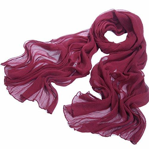 Avenella Grosser XXL-SEIDENSCHAL (ca. 190 x 65 cm) unifarben bordeaux aus feiner gecrashter transparenter Seide (Crepe Georgettte); einfarbiger Schal aus 100% Seide in bordeaux rot