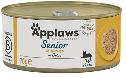 Applaws Alimento húmedo Natural y Completo para Gatos Mayores, Pollo en gelatina, Lata de 70 g (Paquete de 24)