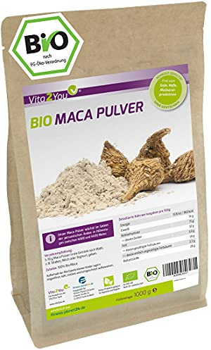 Maca pulver 1 kg – ekologisk kvalitet – macarot – hel knöl mald – 1 000 g i en dragkedjepåse – premiumkvalitet