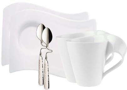 Villeroy & Boch – Newwave Caffè Kaffeetassen Set Mit Kaffeelöffel 6 Teilig Für 2 Personen, Spülmaschinenfest, Tassen Set, Kaffeeservice, Kaffee Set, Kaffeebecher Set, Premium Porzellan, Edelstahl