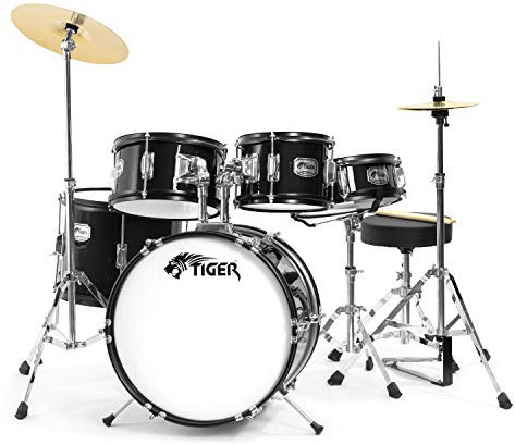 Tiger JDS14-BK Junior 5-Piece Drum Kit, For Ages 3-10, Snare – Black