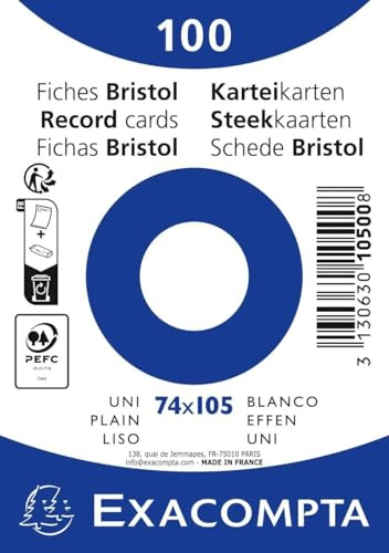 100 fiches bristol sous film - uni non perfore - 74x105mm