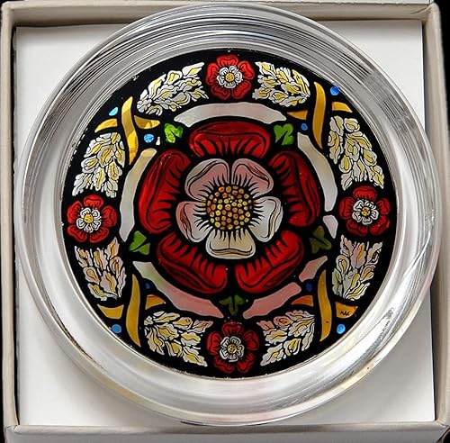 HENSITA Decorative Hand Printed Stained Glass Paperweight in a Medieval Tudor Rose Design