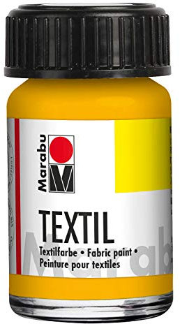 Marabu 17160039021 - Textil Stoffmalfarbe für helle Stoffe, Mittelgelb 15 ml, Druckfarbe auf Wasserbasis, waschbeständig bis 60°C, Fixierung durch Bügeln o. Backofen