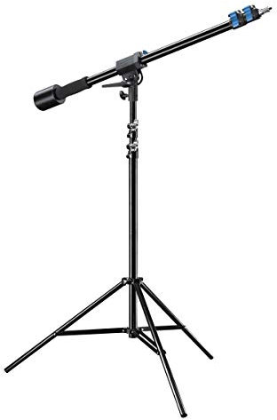 Walimex pro Galgenstativ mit Arbeitshöhe 115-400cm und 1,5 kg Gegengewicht, Lichtstativ mit variablem Auslegearm 70-183 cm, Lampenstativ 256 cm, Federdämpfung und 6 kg Traglast