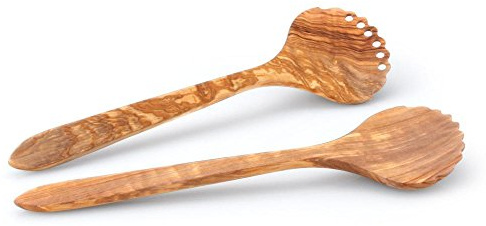 Continenta salladsbestick oliv nr 1, olivträ sallad serveringsbestick oljad, gjord av ett stycke, ädel kvalitet, storlek: 31,5 cm, tyg: 9 x 9 cm