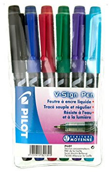 Pilot – Blister 3 V-Sign Pen – Filzstift – Mittlere Spitze Noir, bleu, rouge, vert, violet & turquoise