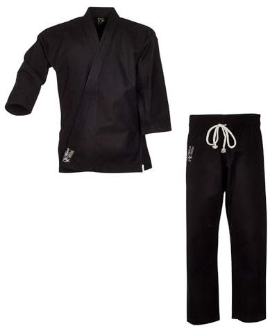 Ju-Sports Ju-Jutsu Anzug Tenno Classic Schwarz 170 I Reißfester Kampfanzug mit betont kürzeren Ärmeln I Mehrfach absteppte Ärmel- & Hosenenden für Knalleffekt I 100% Baumwolle