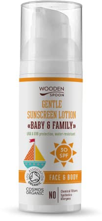Wooden Spoon Crema Solare Biologica Bambini e Famiglia SPF30 – 100% Naturale, Zinco Invisibile, Senza Residui Bianchi, Ipoallergenica, Vegan, Resistente all’Acqua – 50 ml