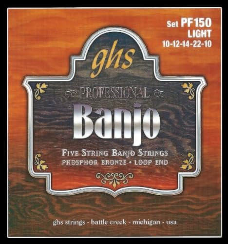 GHS Professional - PF150 - Banjo String Set, 5-String, Loop End, Phosphor Bronze, Light, .011-.022