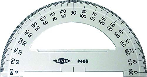 Alvin, P466, 6 Semicircular Protractors, 0.09 Thick Clear Plastic, School or Drafting Use