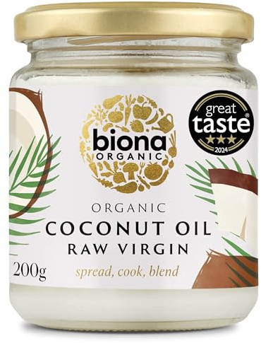 Biona Organic Raw Virgin Coconut Oil 200g, Pack of 3 - Great Taste Award 2024 Winner - Versatile Cooking Ingredient & Natural Beauty Product