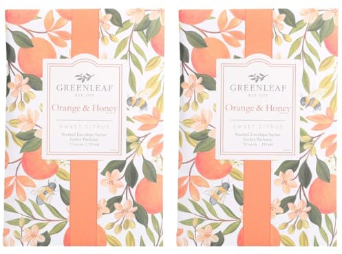 Greenleaf 2 pack of ORANGE & HONEY Large Scented Sachet Bag, Drawer Fragrance Wardrobe Air Room Freshener for Living Room Bedroom Bathroom Laundry Basket or Car - Fragrance Notes of Fruits & Vine