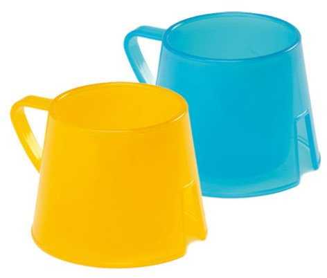 Vital Innovations GmbH Steady Cup stapelbare Trinklerntasse Trinklernbecher mit Griff und extra breitem Boden (verhindert Umkippen) für eigenständiges Trinken für Kinder (2er Set) blau/gelb