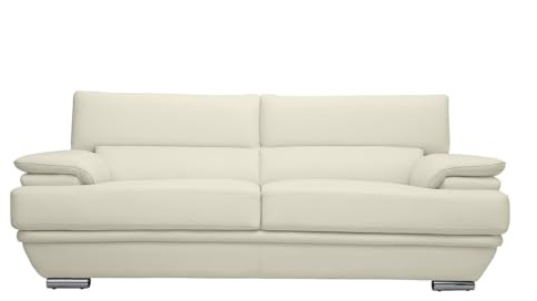 Miliboo - Divano pelle design 3 posti con poggiatesta reclinabile bianco EWING