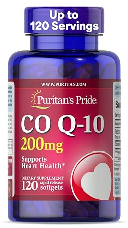 Puritan's Pride Coenzyme CoQ10 200mg, Dietary Supplement for Heart Health, Blood Pressure, Oral Gum Health, and Healthy Aging Support, 120 Servings, Rapid Release Softgels