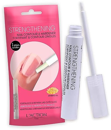 L'Action Paris Strengthening Nail Contour and Hardener, Strengthens and Repairs Cuticles, With Myrrh Oil and Soothing Shea Butter to Moisturise and Harden Nails 10ml