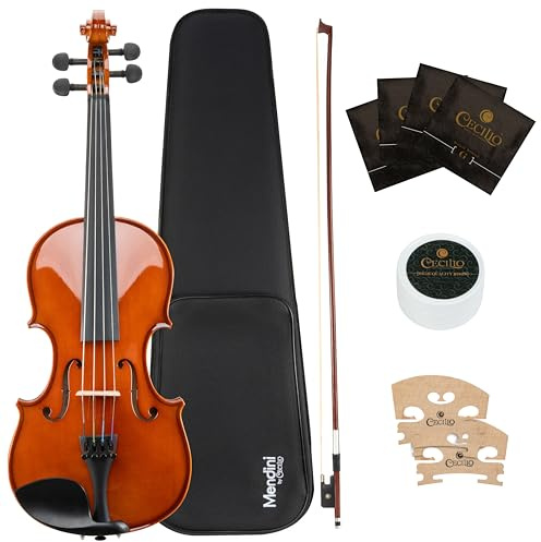 Mendini by Cecilio 16 Inch Solid Wood Viola Set, Natural Varnish