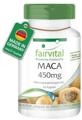 Fairvital | Maca Kapseln 450mg - 60 Kapseln - HOCHDOSIERT - VEGAN - 4-fach konzentrierter Wurzelextrakt