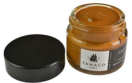 Famaco Leather Repair & Dye Cream | Self Seal Colourant for Quick and Easy Repair | Suitable forSofas, Car Seat, Shoes, Handbag, and More (Tan Caramel Porc)
