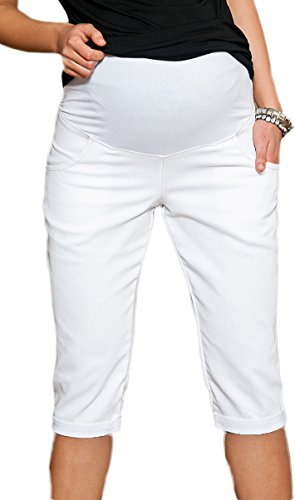 Mija - Capri Denim Pantacourt en Jeans de maternité Pantalons Courts 9046 (EU 44, Blanc)