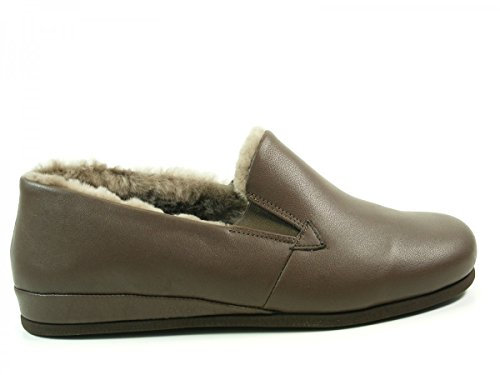 Rohde 6420 Viborg Herren Hausschuhe Leder Lammfell, Größe:43 EU, Farbe:Braun