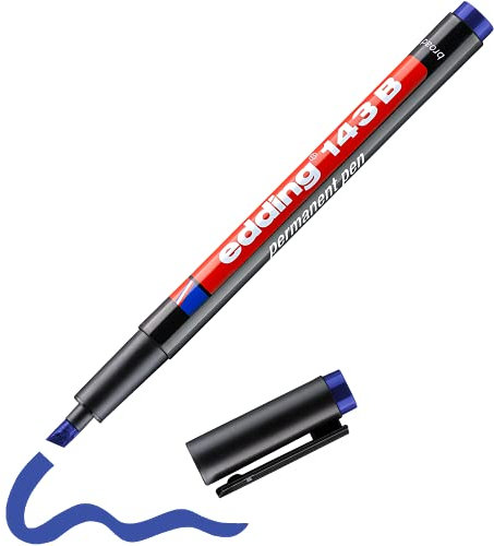 edding 143 B Permanenter Folienschreiber - blau - 1 Stift - Keilspitze 1-3 mm - Stift zum Schreiben auf Glas, Kunststoff, Folien und glatten Oberflächen - schnelltrocknend, wisch- und wasserfest